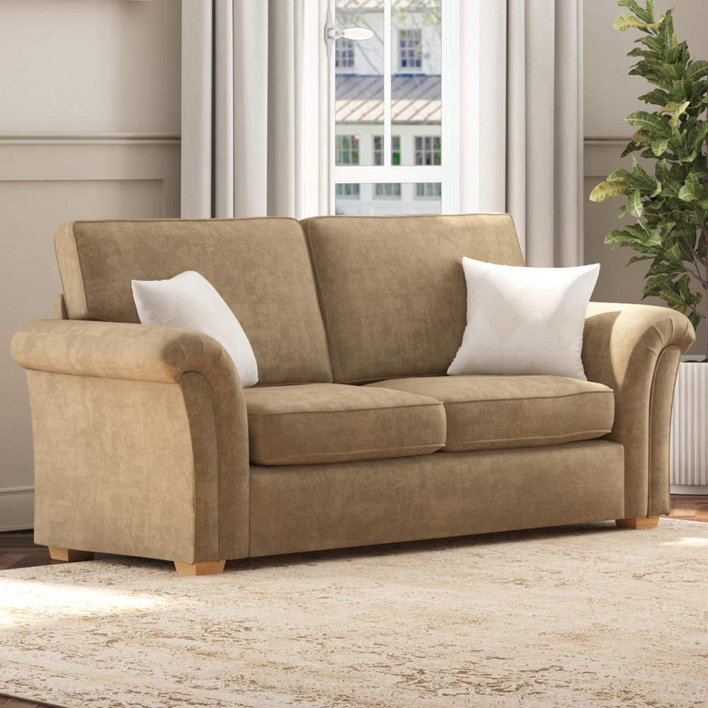 Castleacre 5 Seater Mink Plush Velvet Fixed Back Sofa Set Image 4