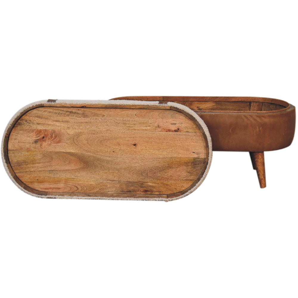 Artisan Furniture Tan Buffalo Boucle Upholstered Solid Wood Nordic Bench with Storage Box Image 6