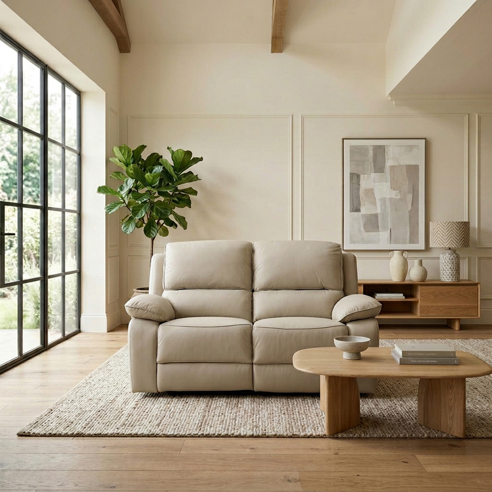 Salerno 2 Seater Light Grey Leather Manual Recliner Sofa Image 3
