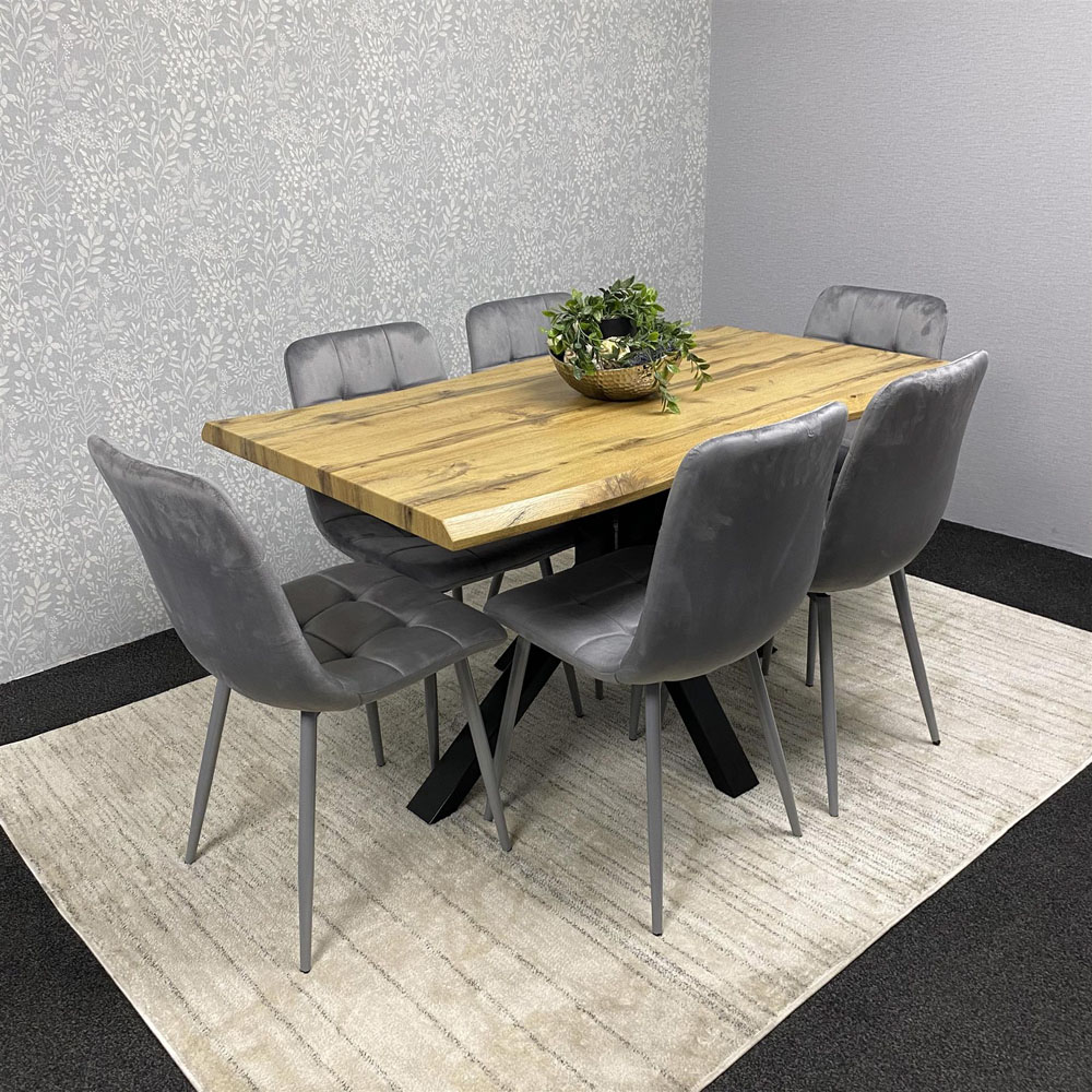Kosy Koala 6 Seater Velvet Wooden Rectangle Dining Set Grey Image 6