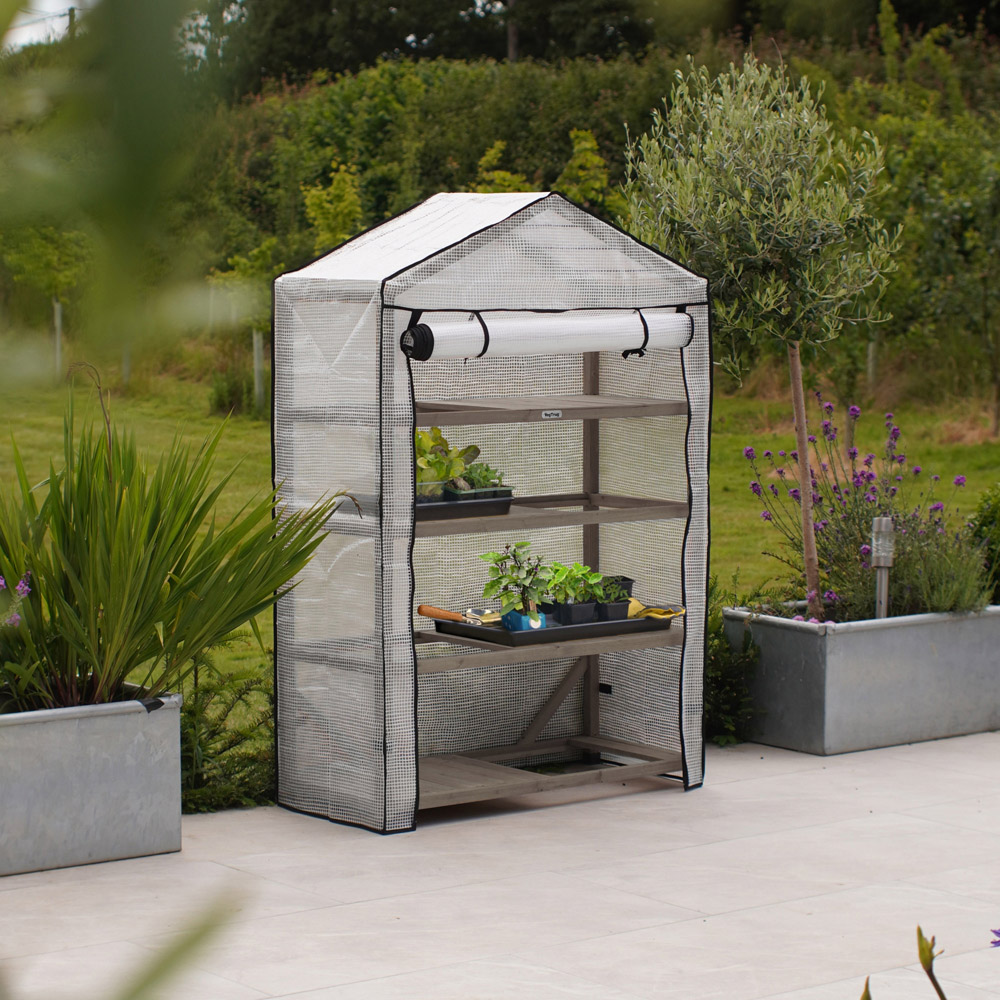 VegTrug Grey Wash 4 Shelf Wide Nursery Greenhouse 6 x 4ft Image 2