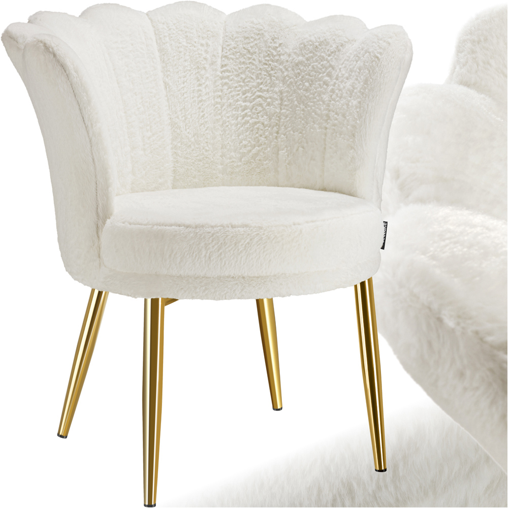 tectake Stella Cream and Gold Faux Fur Armchair Image 2