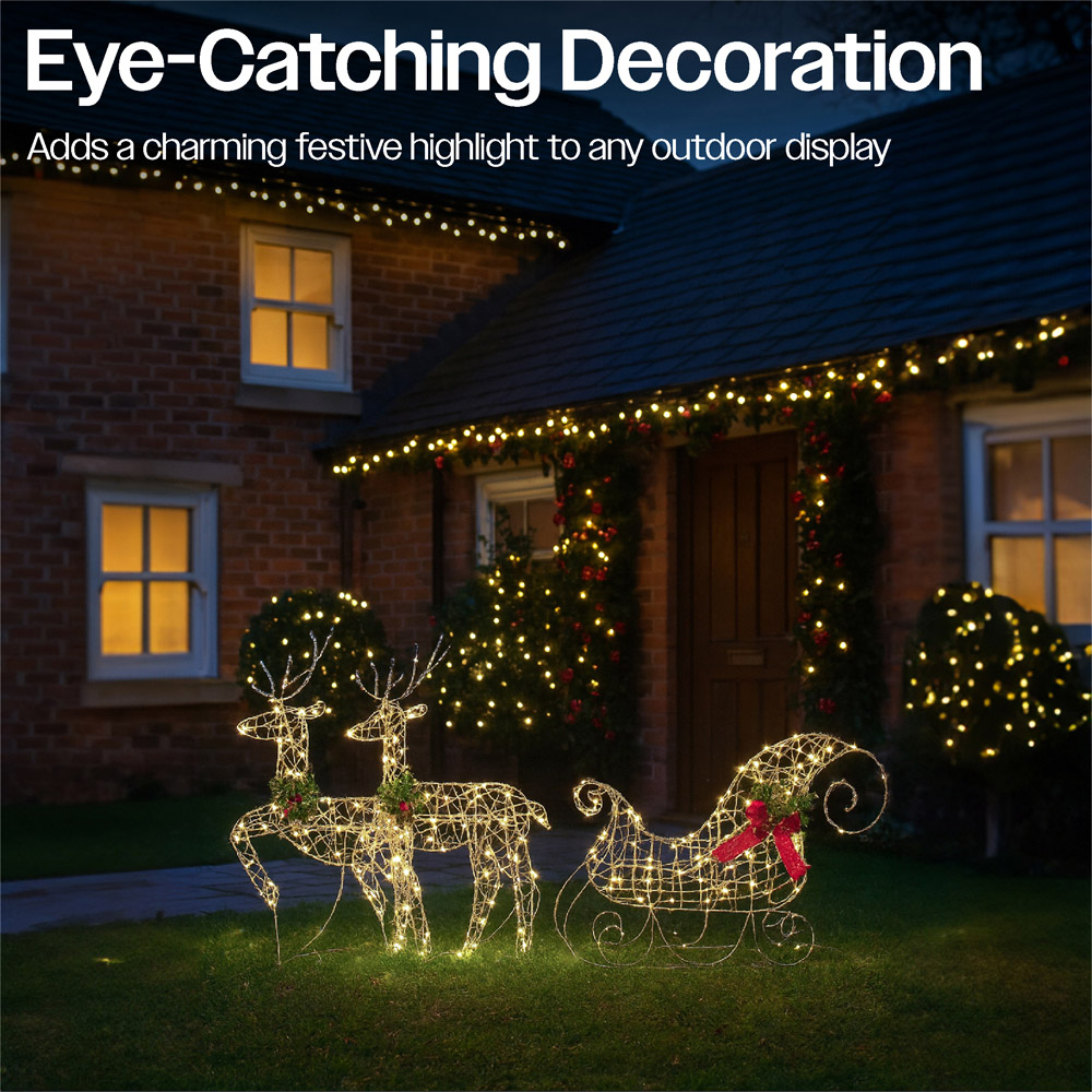 Xmas Haus 105 Warm White LED Sledge and Deer Christmas Decoration Set of 3 Image 3