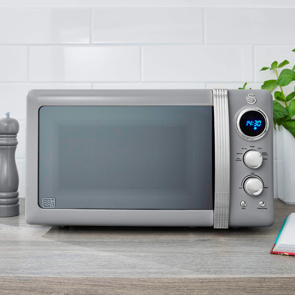 Tower Swan Retro EEJB174 Grey 20L Microwave with 4 Slice Toaster and 1.5L Kettle Set Image 2