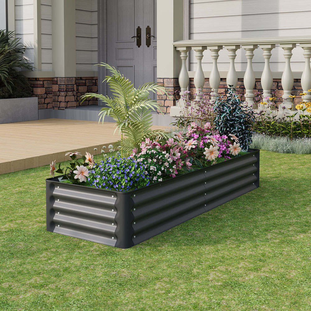 Living and Home Dark Grey Rectangular Galvanised Steel Raised Garden Bed 180 x 60cm Image 7