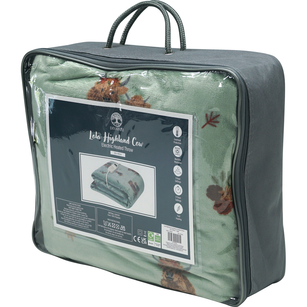 Lola Highland Cow Electric Heated Throw Green Image 8