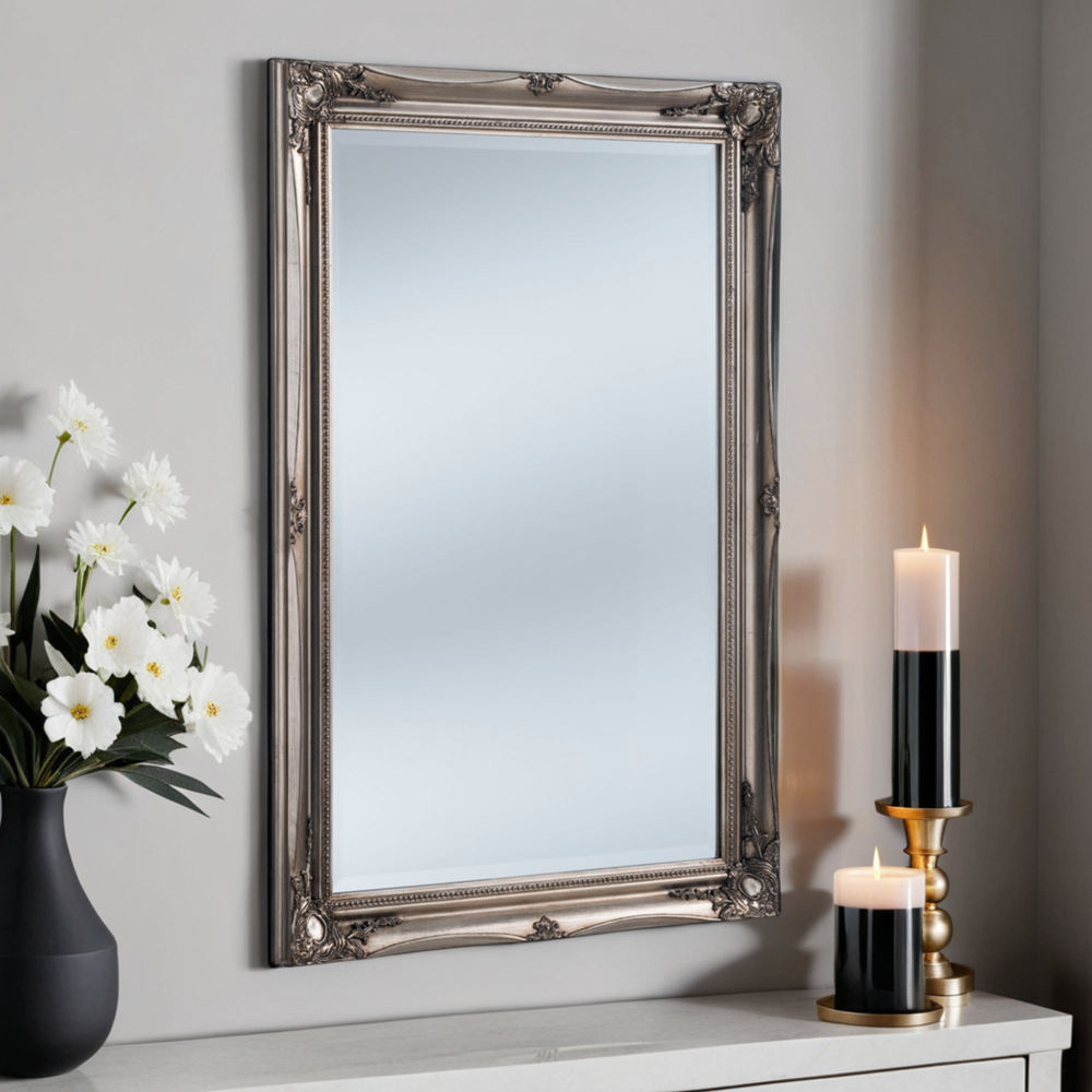 Yearn Silver French Style Carved Bevelled Mirror 116 x 90cm Image 2