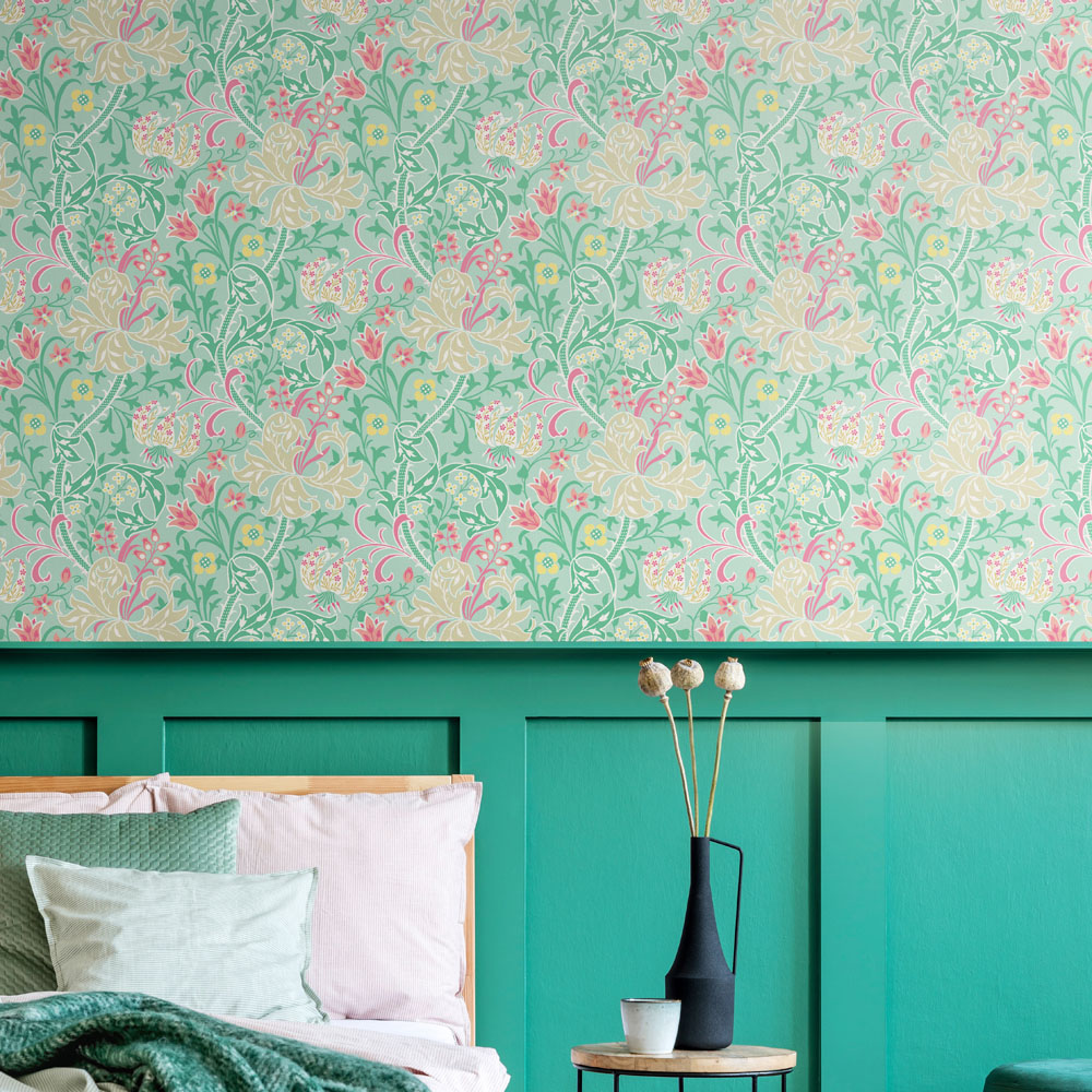 Hoopla Walls Lily Ogee Mint Green Non Woven Wallpaper Image 2