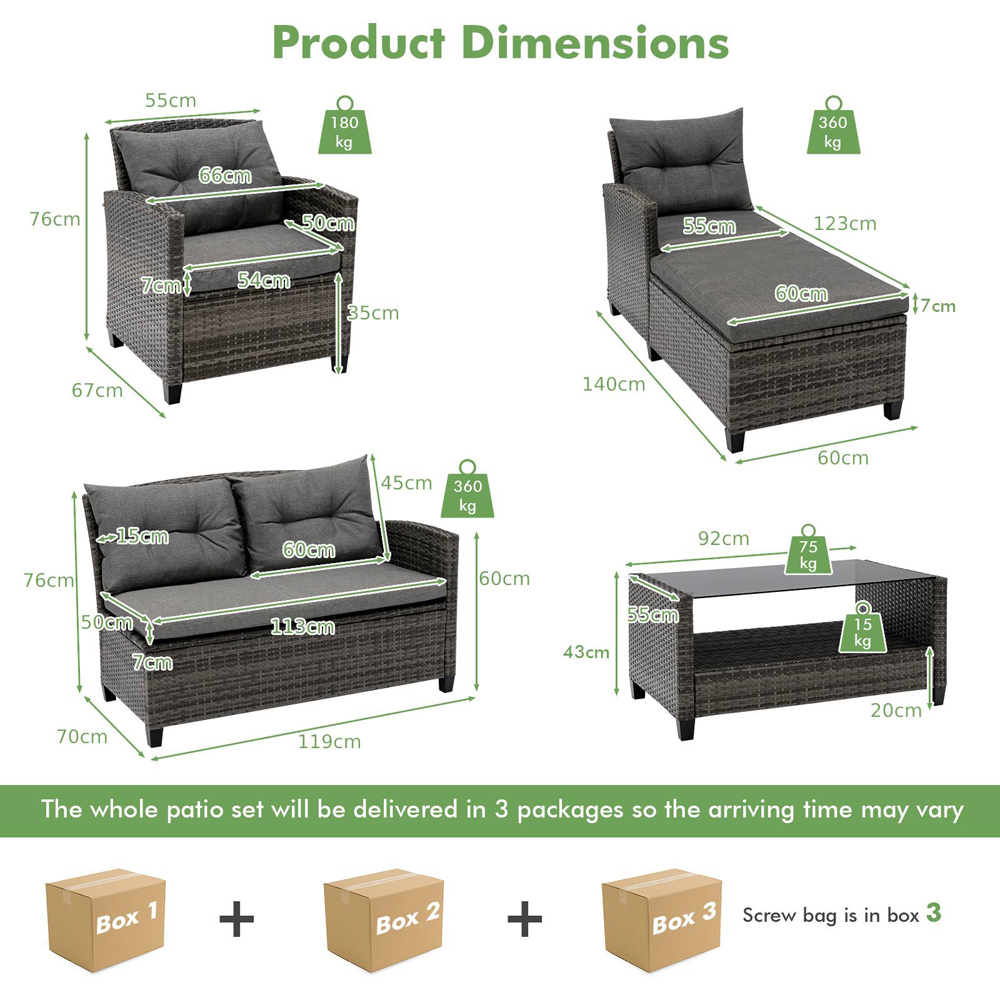 Costway 5 Seater Ratan Garden Lounge Set with Cushions Image 6