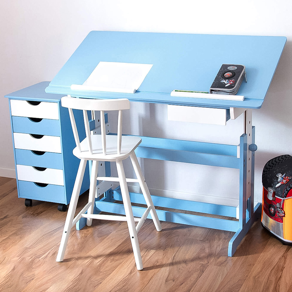 tectake Blue Kids Study Desk and Filing Cabinet Set Image 1