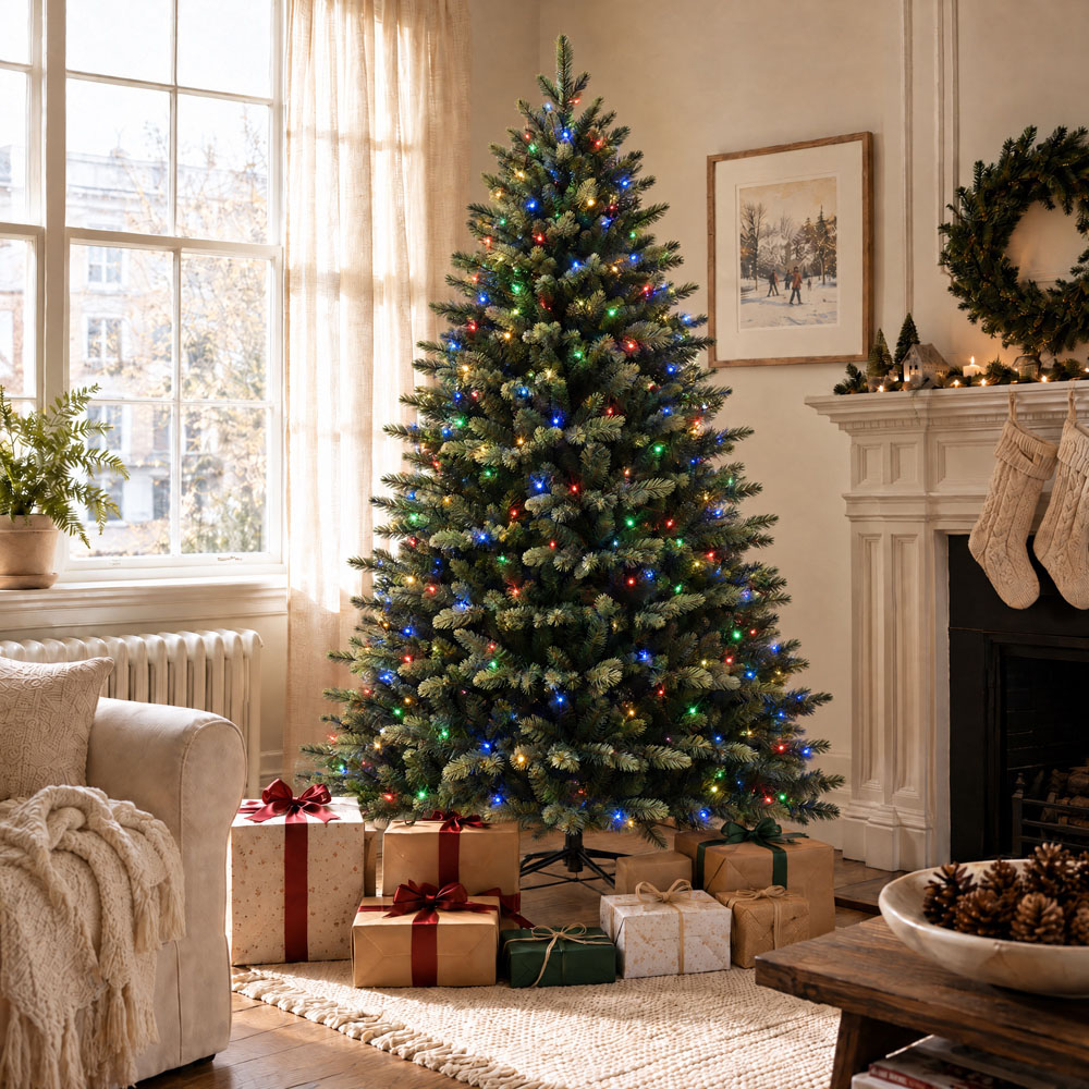 Artemis Home Ferncombe Warm White and Multicolour LED Pre-Lit Green Artificial Christmas Tree 6ft Image 4