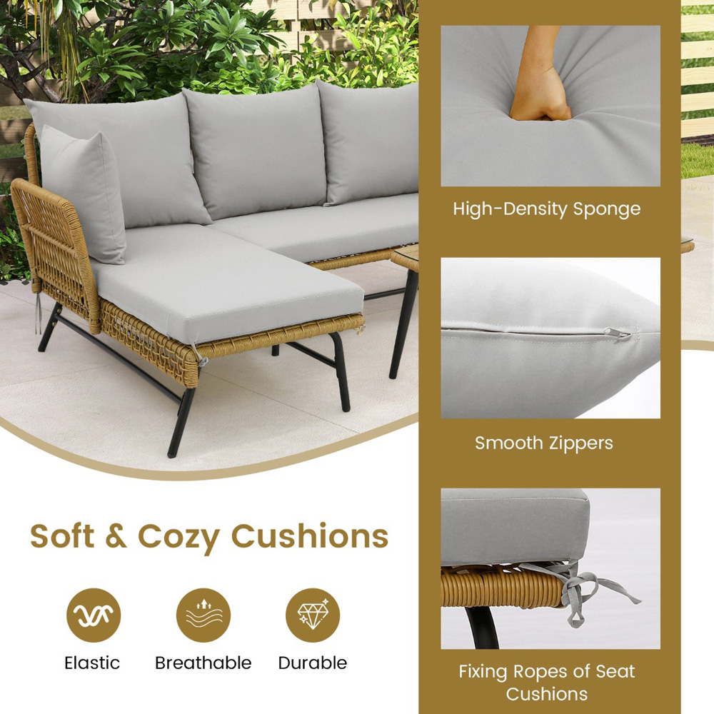Costway 4 Seater Rattan Grey L Shaped Lounge Sofa Set Image 5