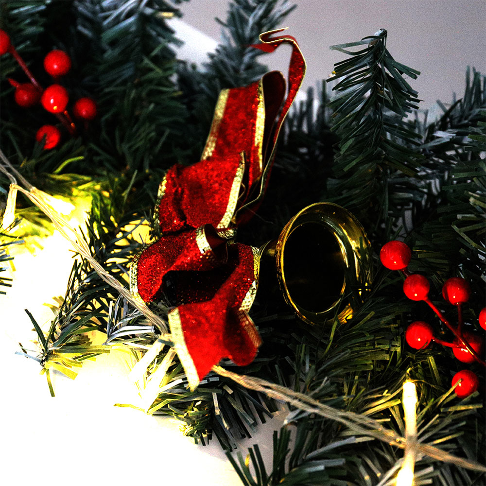 Living and Home Pre-Lit Christmas Garland with Gold Bell 230cm Image 6