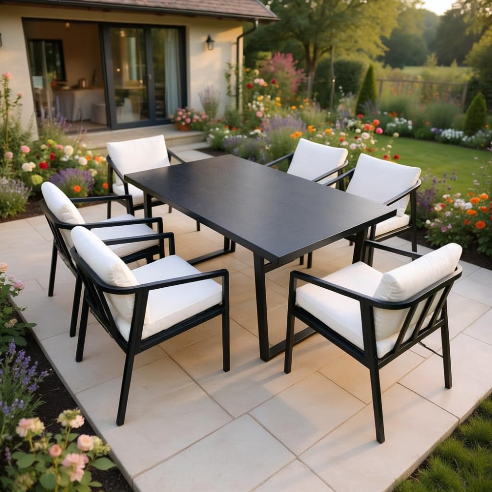 Garden Gear 6 Seater Wood Grain Effect Tabletop Garden Dining Set Image 7