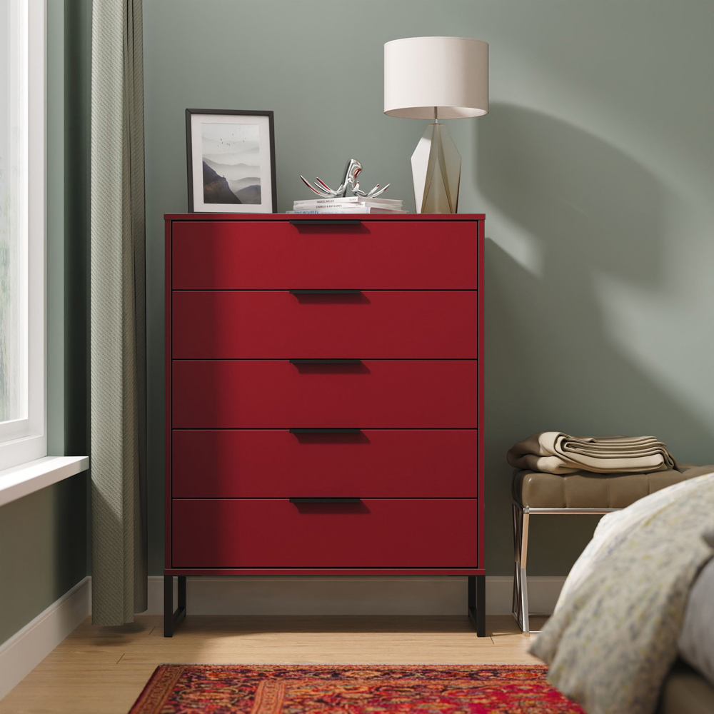 Crowndale Hong Kong 5 Drawer Red Matt Chest of Drawers Ready Assembled Image 7