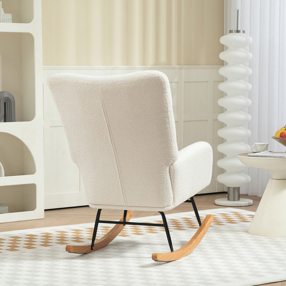 Portland Cream and White Modern Rocking Chair with Backrest Image 6