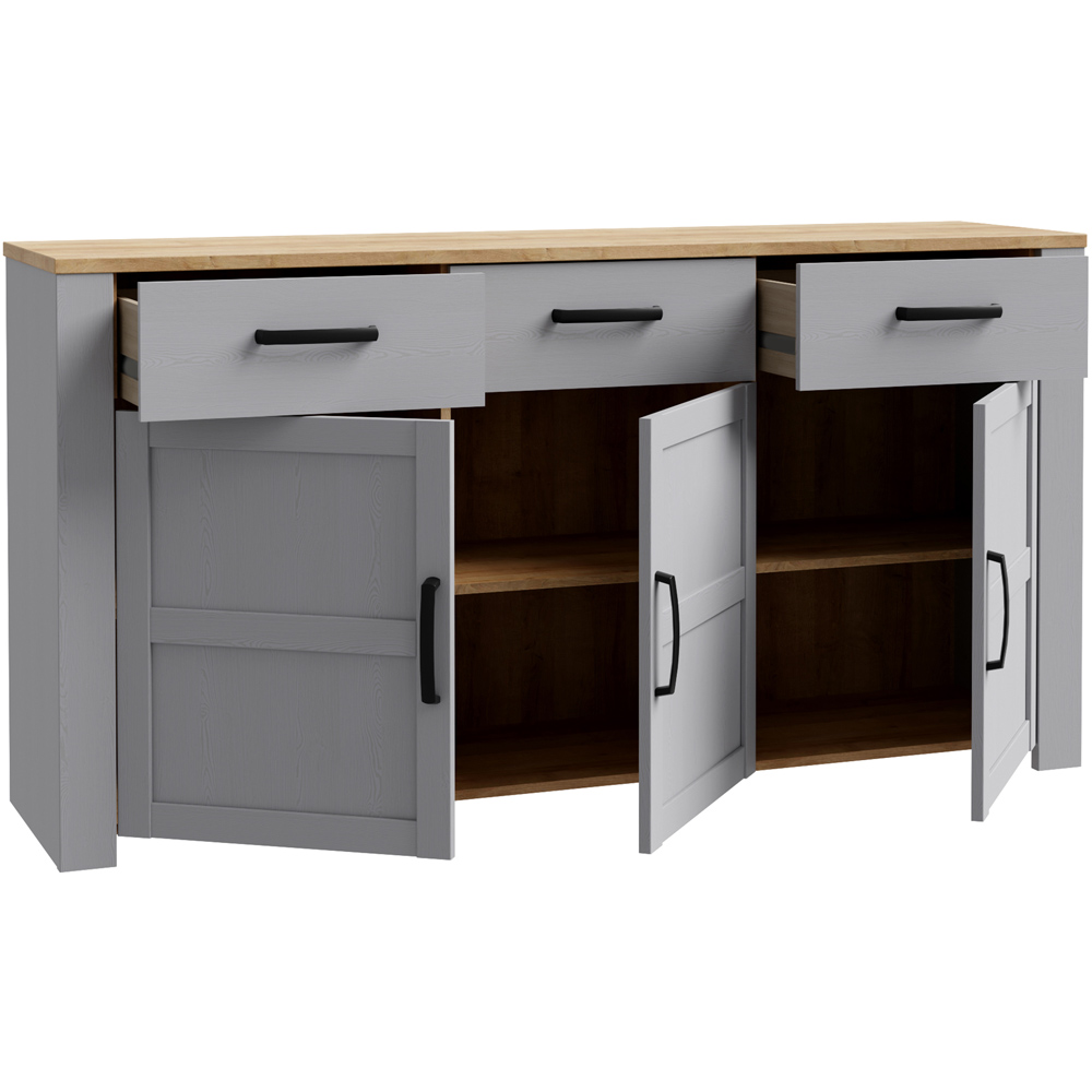 Florence Bohol 3 Door 3 Drawer Grey Riviera Oak Sideboard Image 4