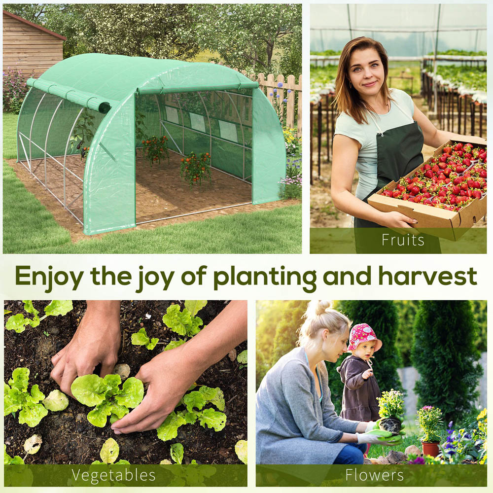 Outsunny Green Plastic 10 x 13ft Polytunnel Greenhouse Image 3