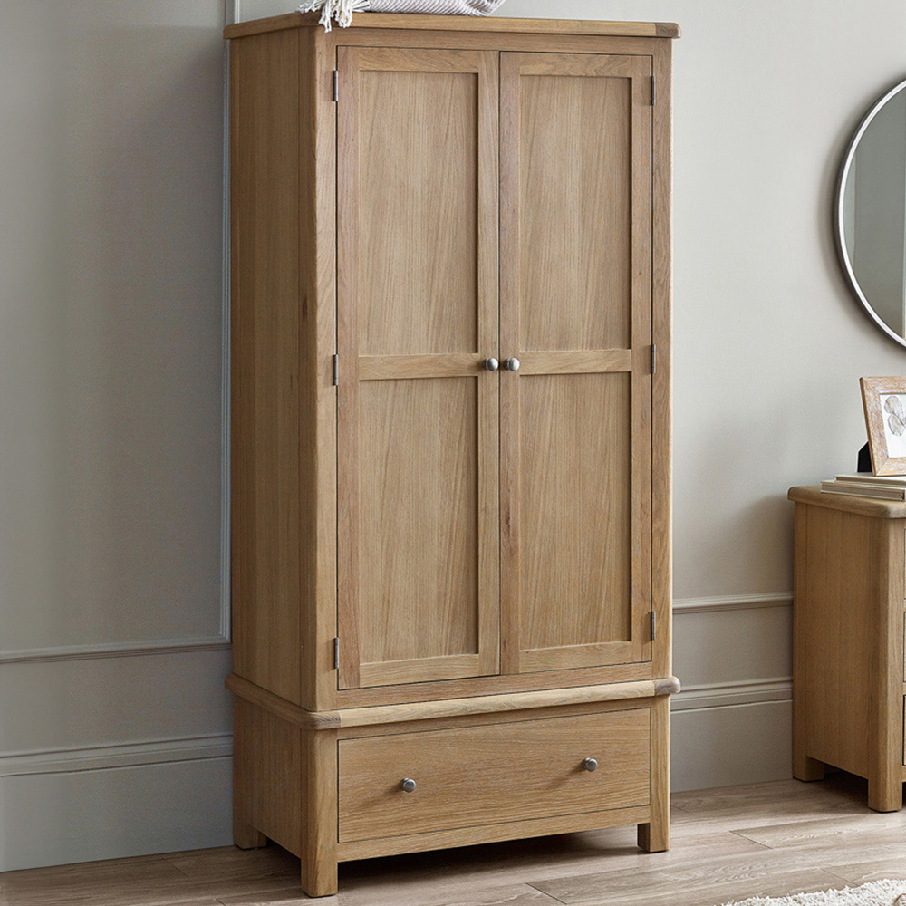 Julian Bowen Memphis 2 Door Single Drawer Limed Oak Wardrobe Image 1