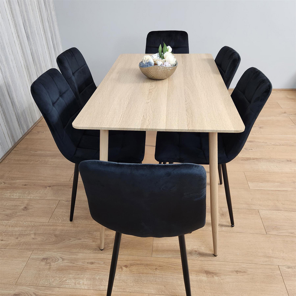 Kosy Koala 6 Seater Velvet Dining Set Wood Effect and Black Image 7