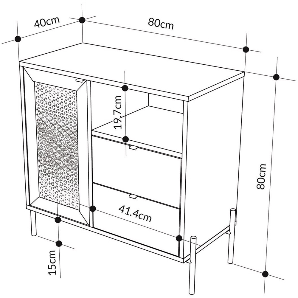 FWStyle Naïve Single Door 2 Drawer Oak Laser Cut Storage Unit Image 7