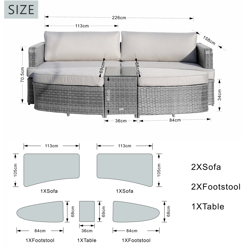 Direct Wicker Grey 2 Seater Rattan Garden Daybed with Coffee Table Image 9