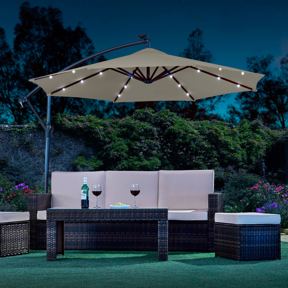 Garden Gear Light Grey Solar LED Parasol with Cover Image 4