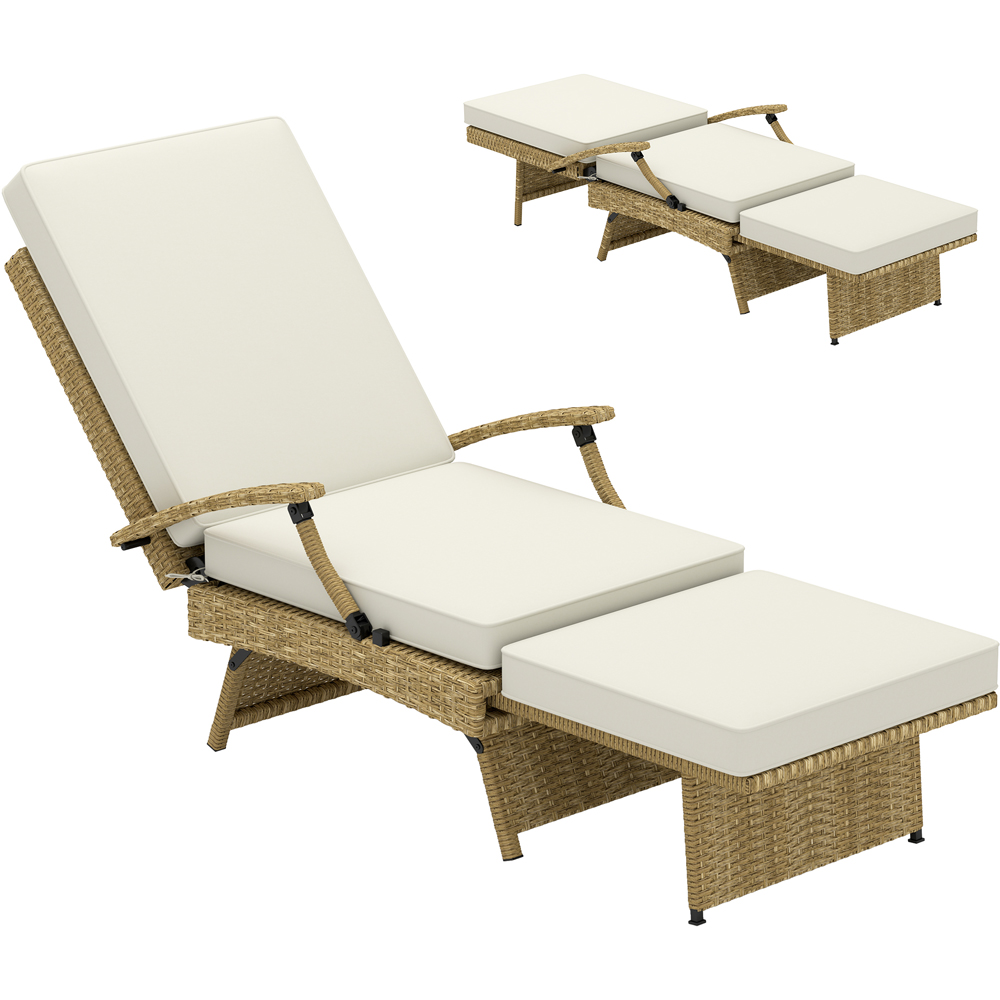 Outsunny Beige Foldable Rattan Recliner Chair with Footrest Image 2