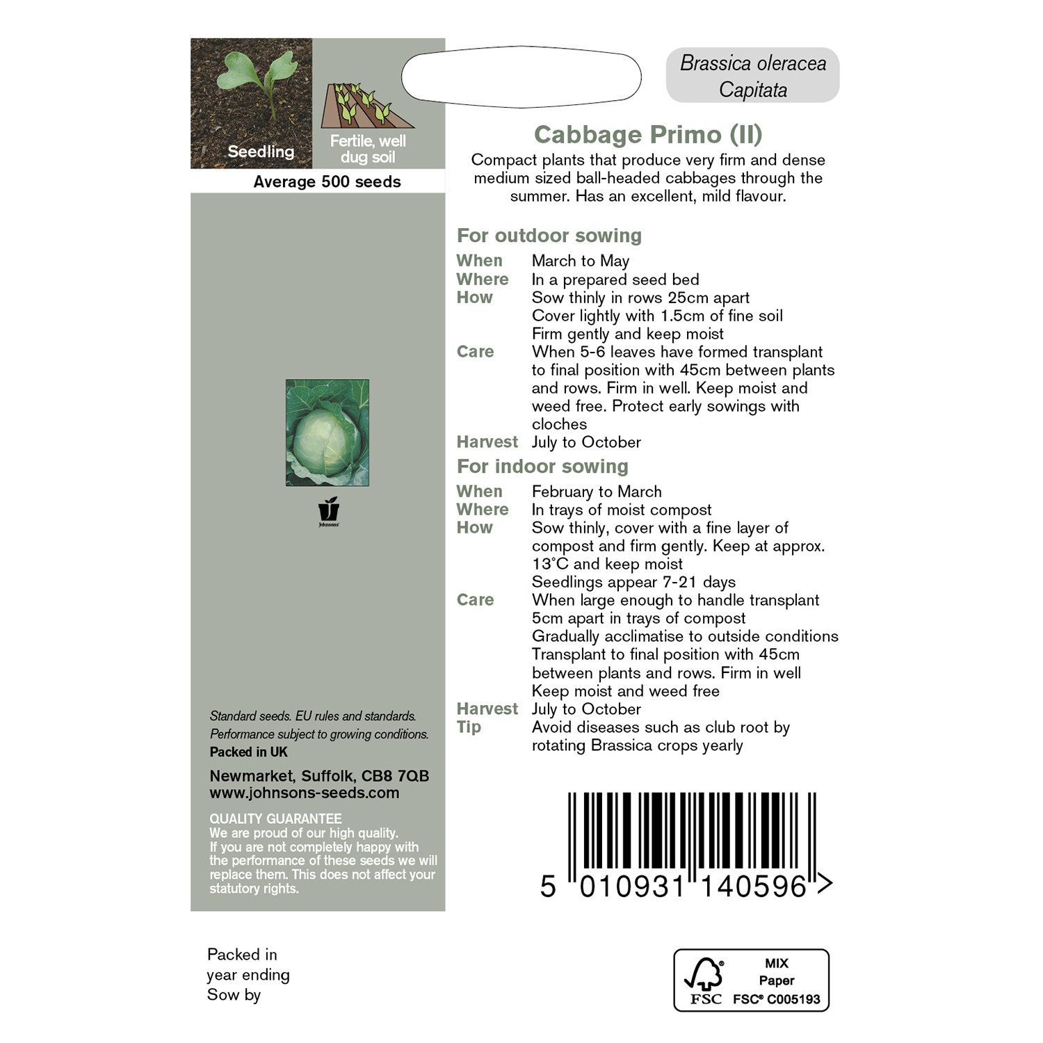 Johnsons Primo 2 Cabbage Seeds Image 3