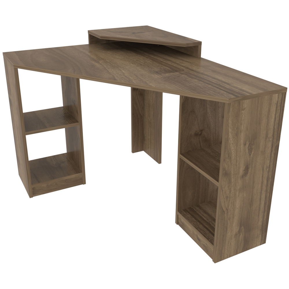 Decorotika Floating 4 Shelf Corner Computer Desk Walnut Image 4