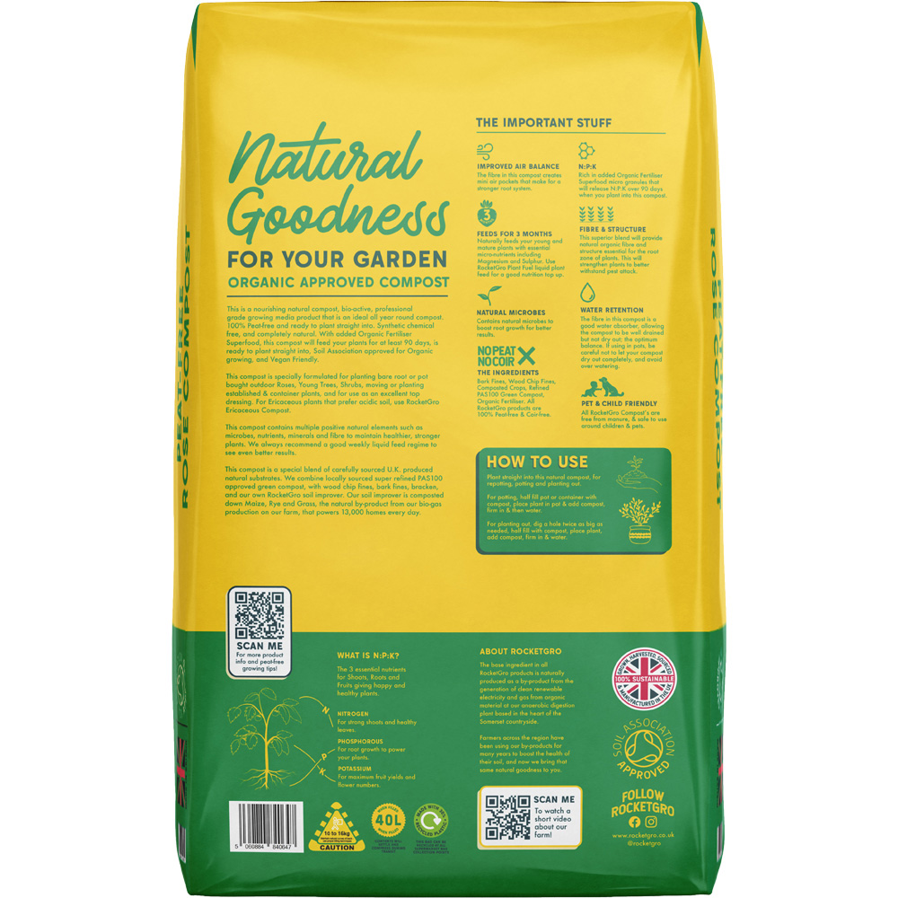 RocketGro Organic Approved Peat-Free Rose Tree and Shrub Compost Bag 40L 45 Pack Image 3