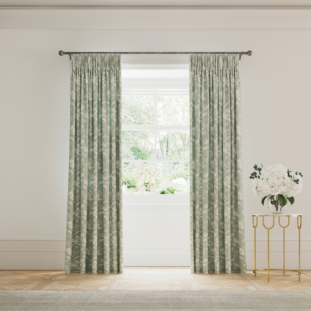 V&A Daffodil Dream Green Lined Curtains 168 x 137cm Image 4