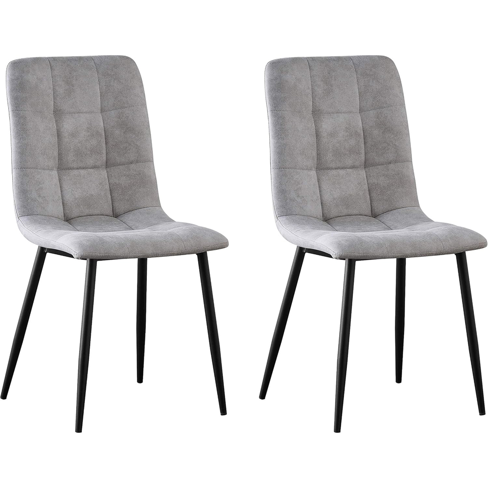 Henri Set of 4 Light Grey Faux Suede Leather Dining Chairs Image 3