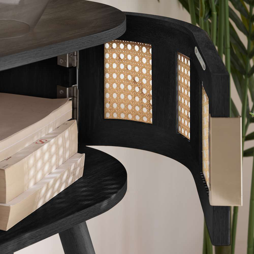 Birlea Noah 2 Door Single Shelf Black Rattan Console Table Image 7