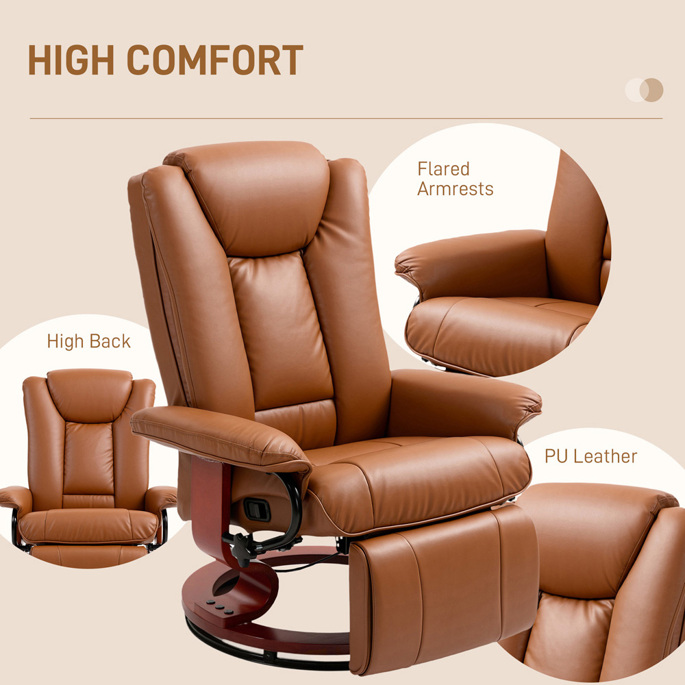 Portland Brown PU Leather Reclining Armchair with Footrest Image 7