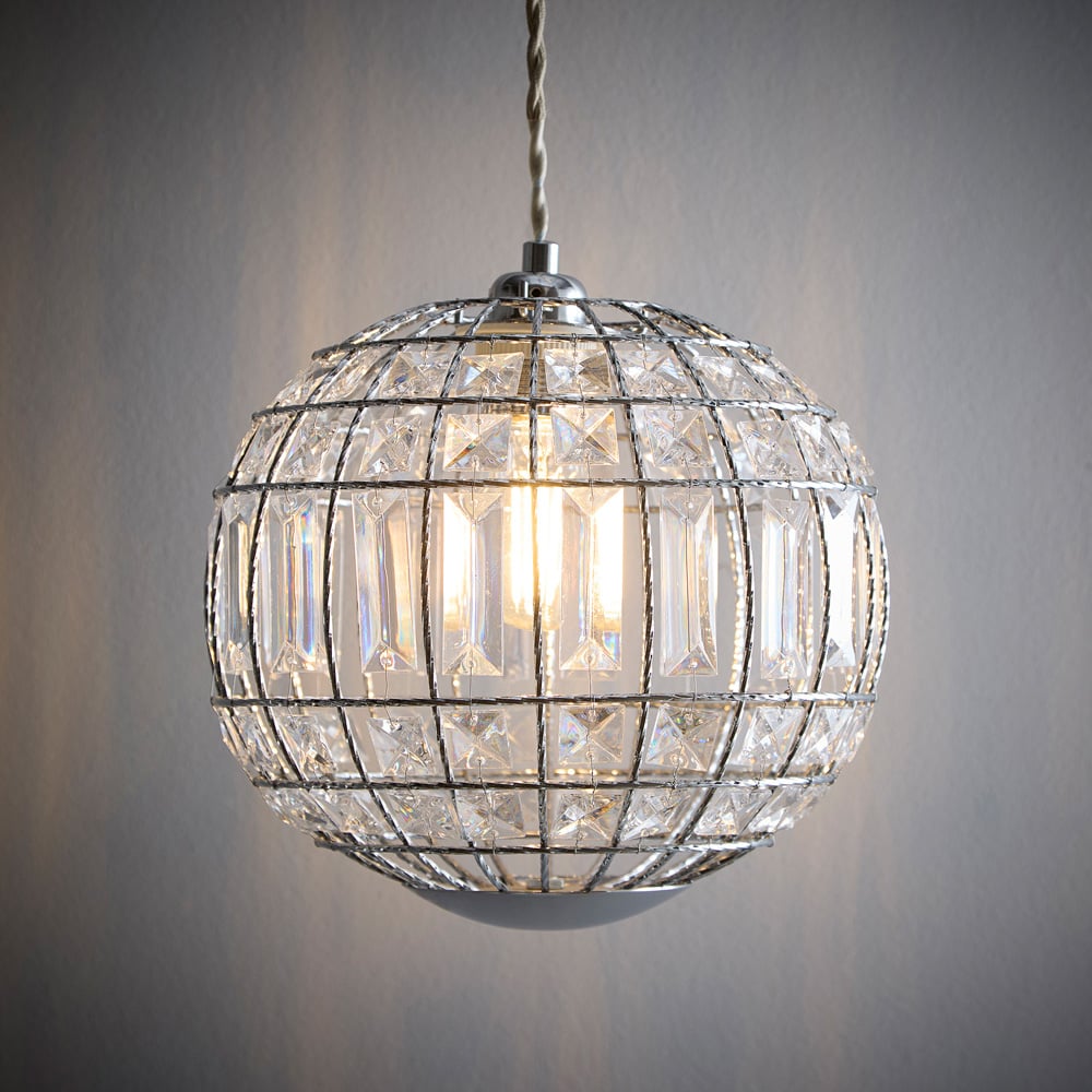 Kliving Apollo Clear Acrylic Beads Chrome Sphere Pendant Light Image 3