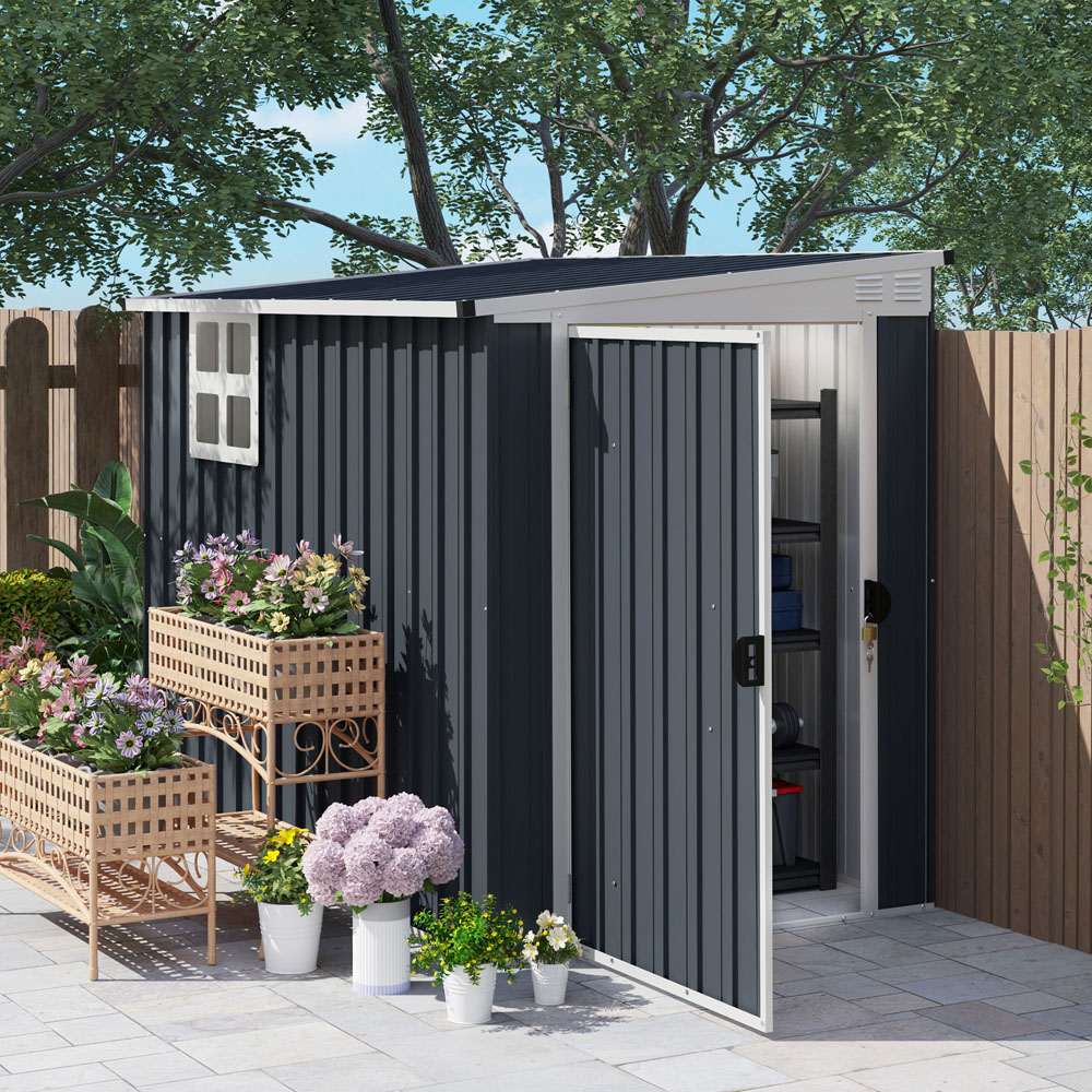 Outsunny 7.6 x 4ft Dark Grey Garden Storage Shed with Window Image 2