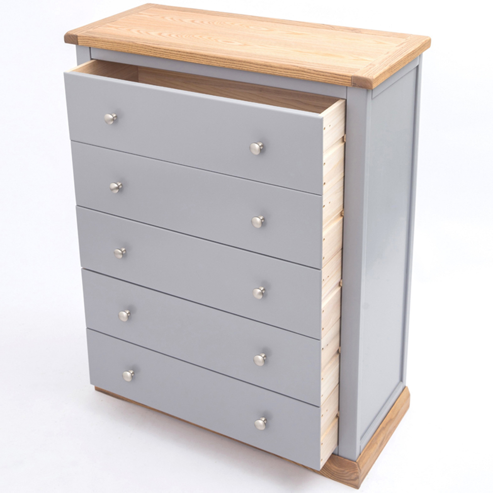 Cabinet Bits Biccari 5 Drawer Grey Chrome Knob Chest of Drawers Image 5