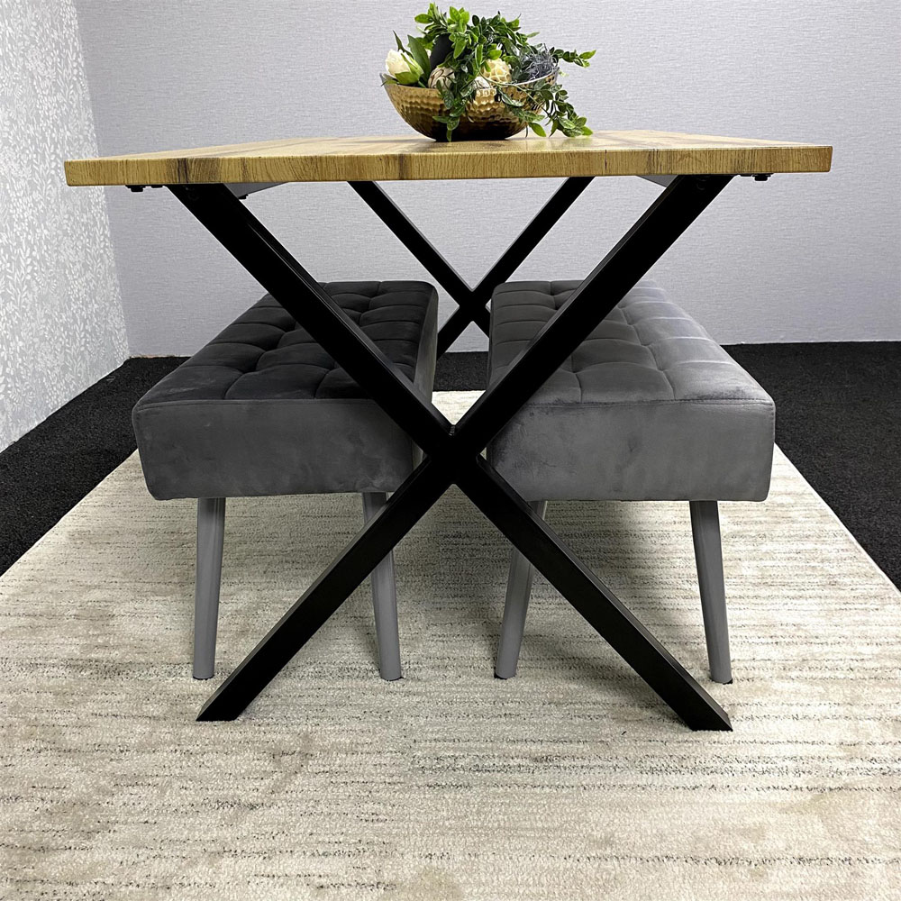 Kosy Koala 4 Seater Wooden and Grey Tufted Velvet Rectangular Table Set with Benches Image 6