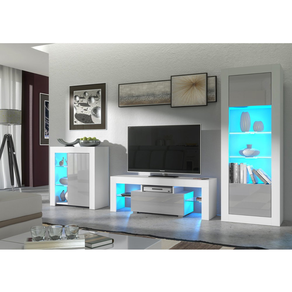 Creative Furniture Floe White and Grey Gloss Single Door 3 Shelf TV Unit with LED Image 6