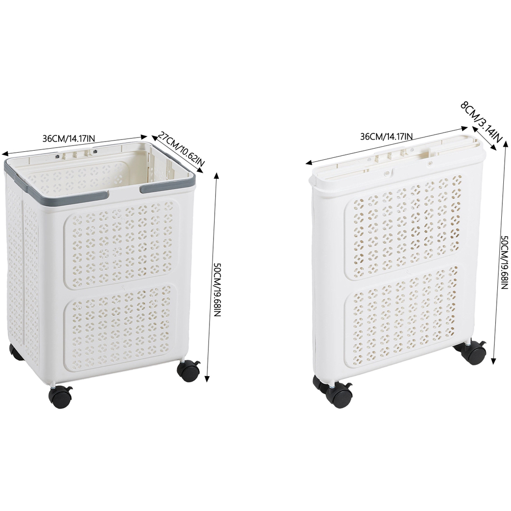 Living and Home White Foldable Laundry Basket with Wheels Image 8