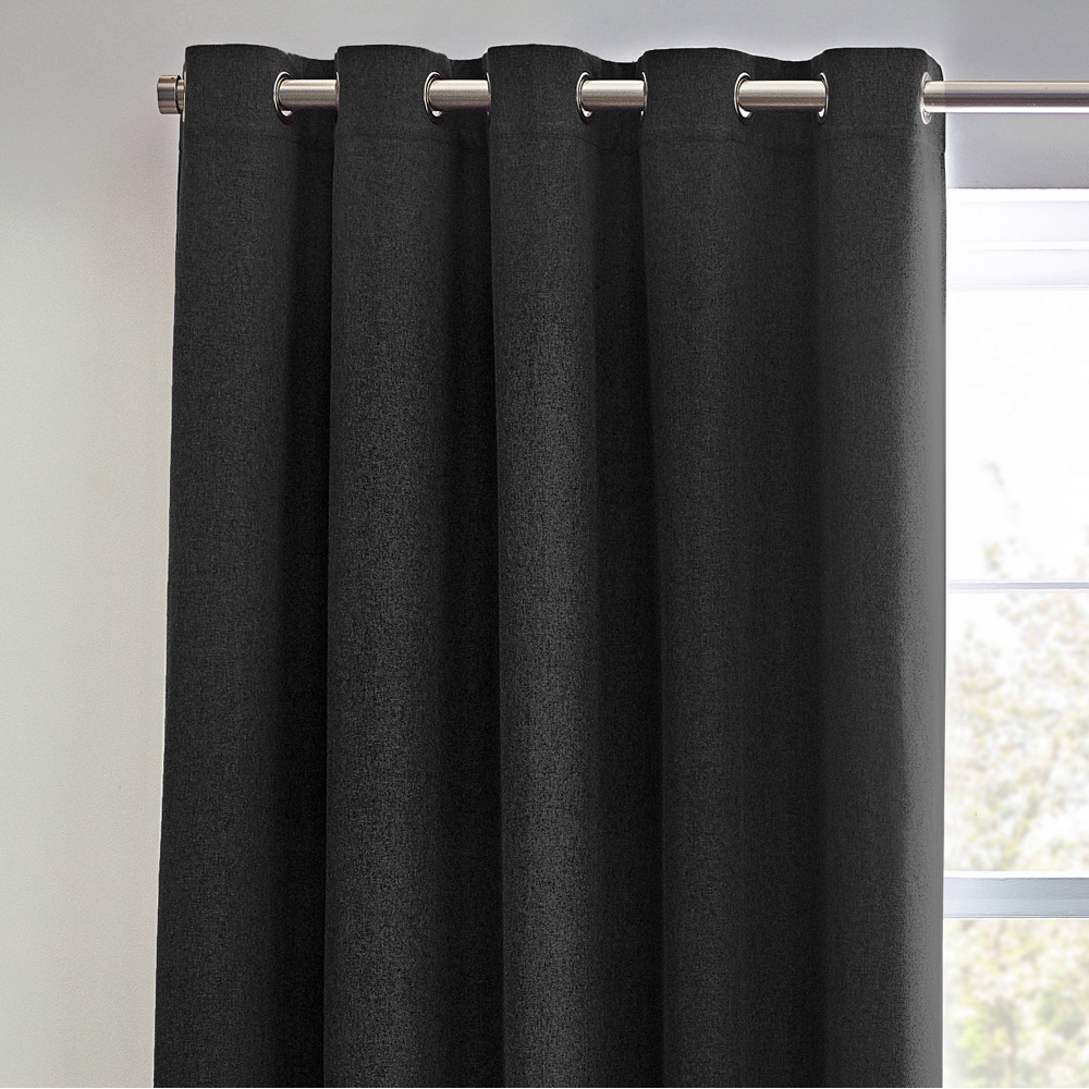 furn. Dawn Black Textured Blackout Eyelet Curtains 229 x 183cm Image 2