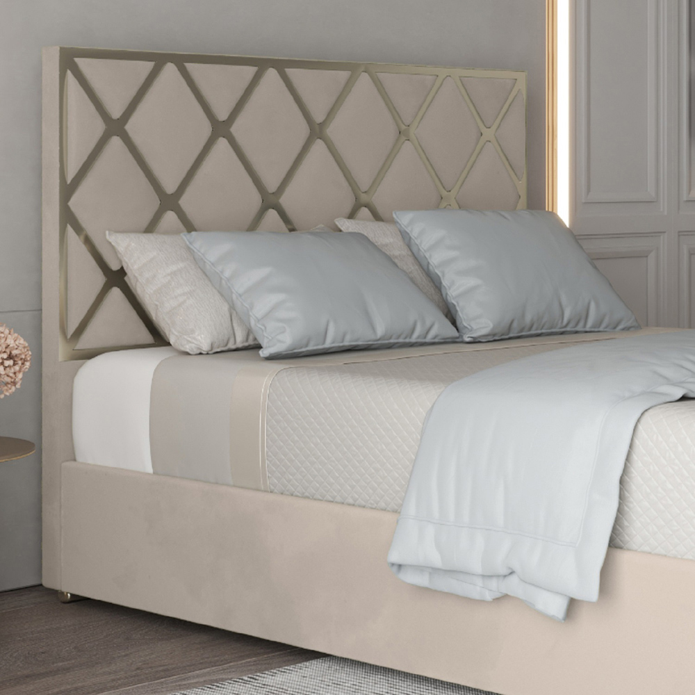 Tammy Super King Size Silver Soft Velvet Upholstered Metal Bed Frame with Panelled Headboard Image 3