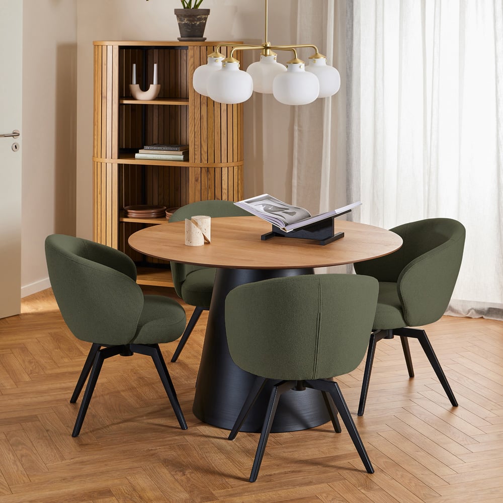 Florence Soli 4 Seater Round Dining Table Set Oak Black and Green Image 8