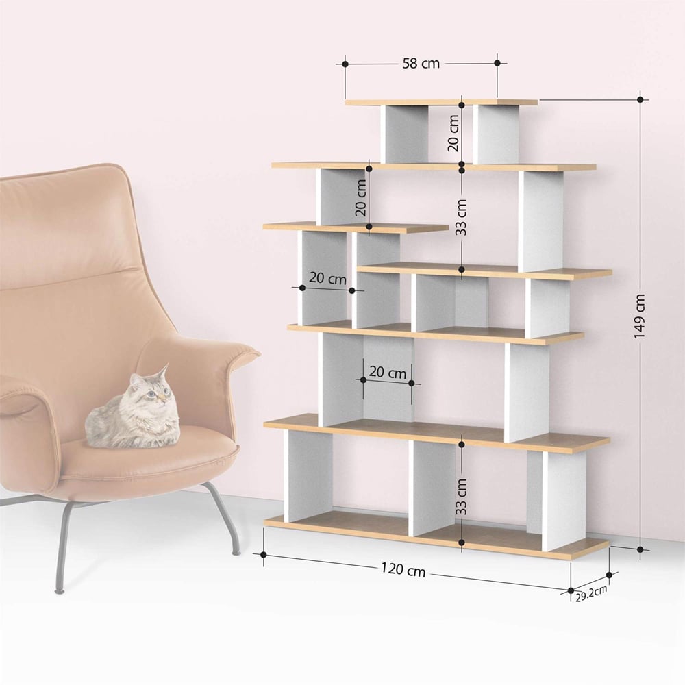 FWStyle Apollon 7 Tier White and Grey Wide Bookcase Shelving Unit Image 6