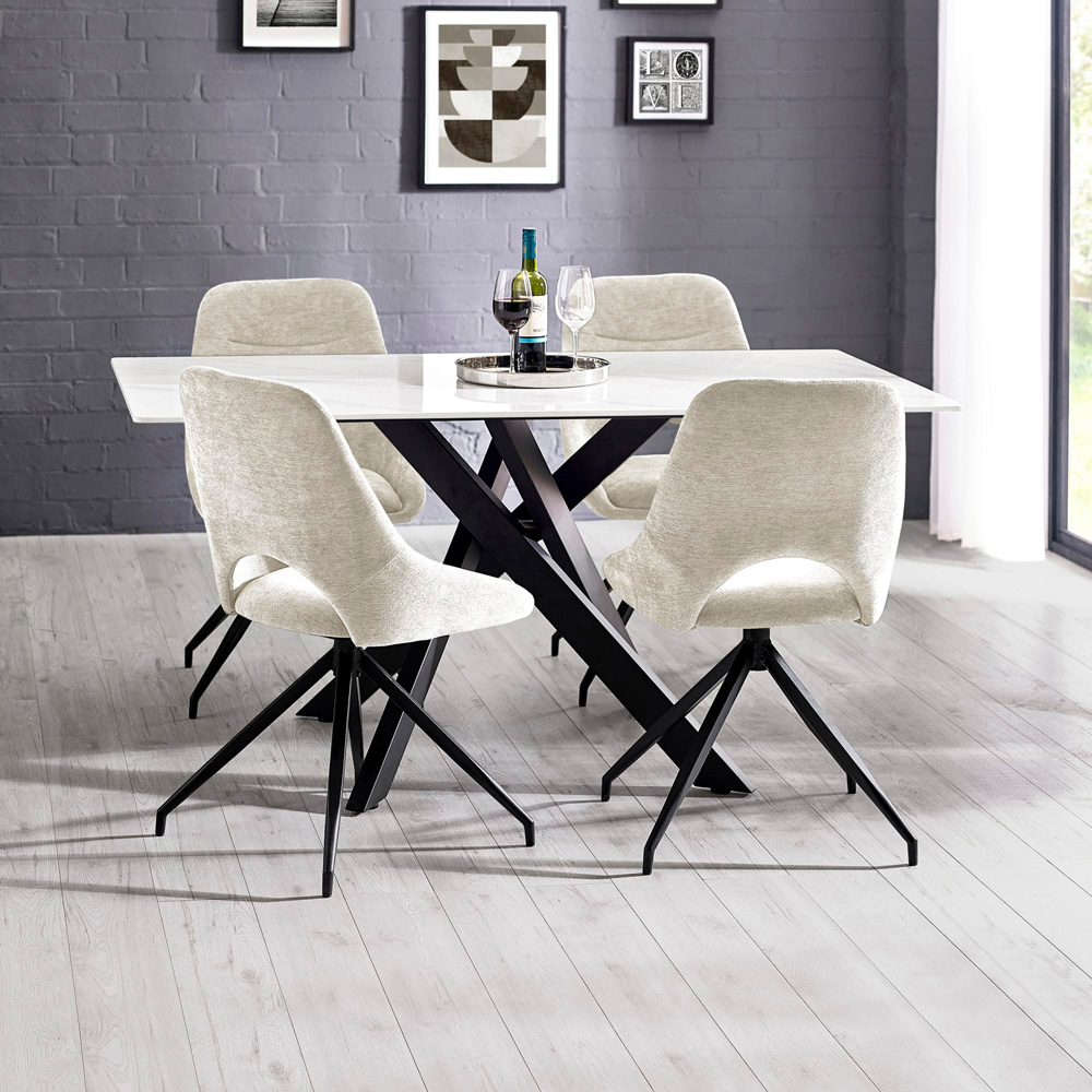 Julian Bowen Jonah Set of 2 Cream Chenille Upholstered Swivel Dining Chair Image 7