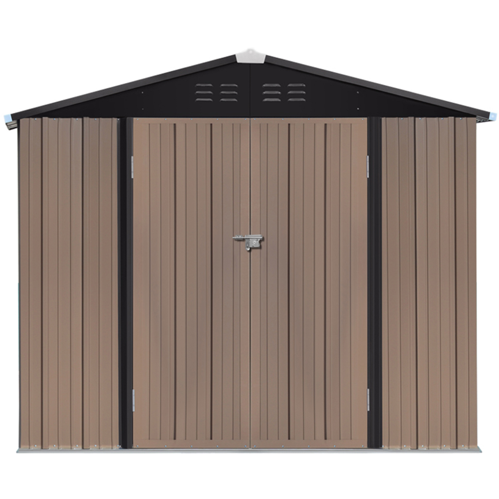 Living and Home 6 x 8ft Brown and Black Metal Apex Garden Storage Shed with Lockable Doors Image 3