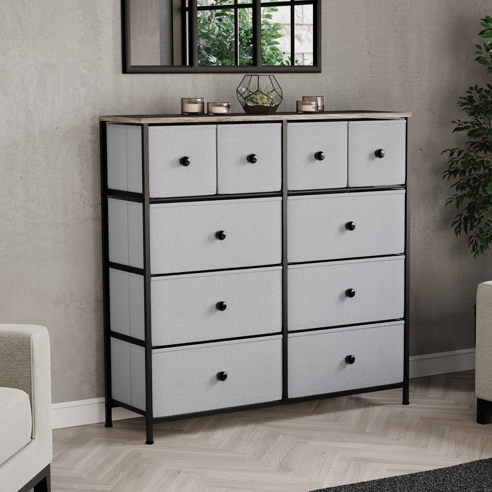 Vida Designs Chorley 10 Drawer Beige and Grey Wood Fabric Chest of Drawer Image 3
