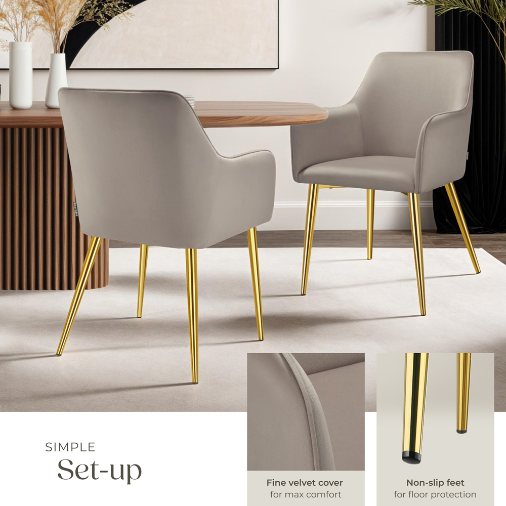 tectake Avane Set of 2 Taupe Velvet Look Padded Dining Chair Image 4
