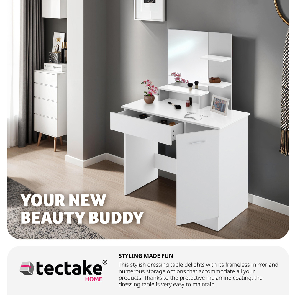 tectake Zoe Single Door Single Drawer White Dressing Table with Mirror Image 6